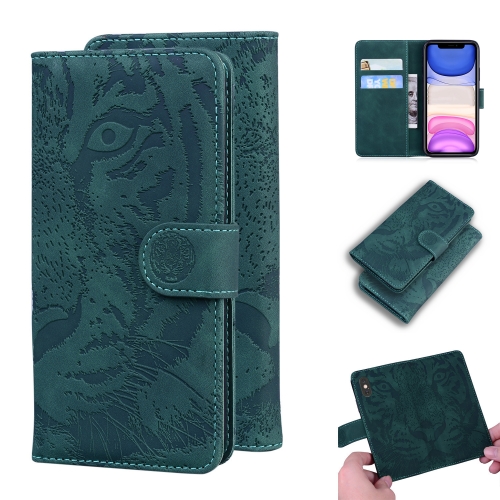 

For iPhone 11 Tiger Embossing Pattern Horizontal Flip Leather Case with Holder & Card Slots & Wallet(Green)