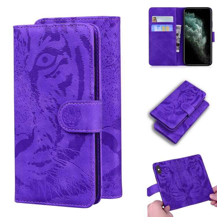

For iPhone 11 Pro Tiger Embossing Pattern Horizontal Flip Leather Case with Holder & Card Slots & Wallet(Purple)