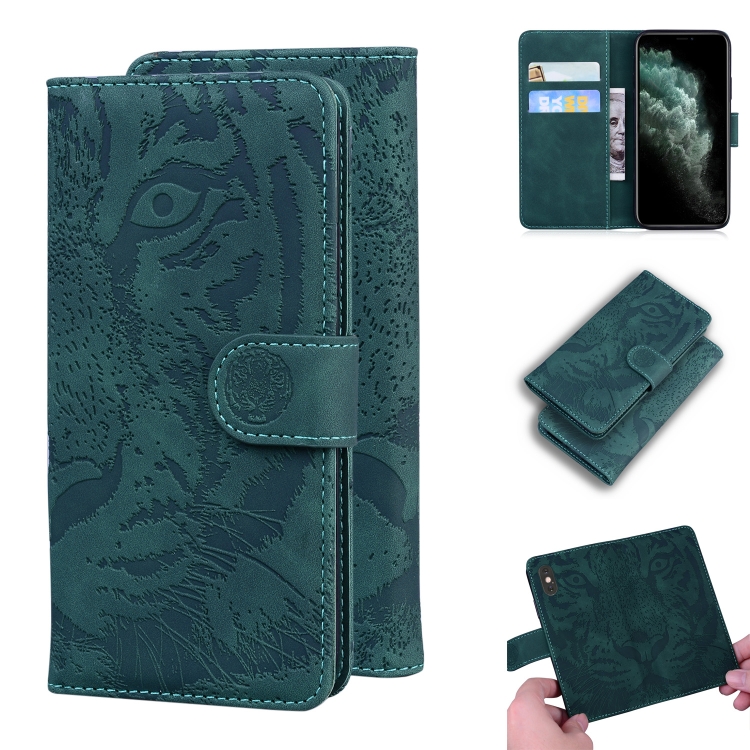 

For iPhone 11 Pro Max Tiger Embossing Pattern Horizontal Flip Leather Case with Holder & Card Slots & Wallet(Green)