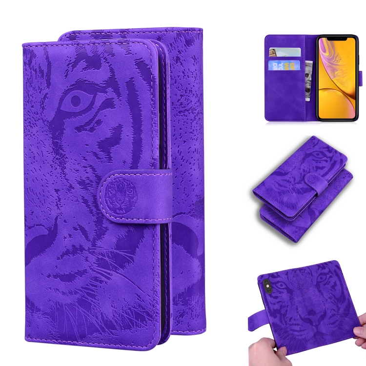

For iPhone XR Tiger Embossing Pattern Horizontal Flip Leather Case with Holder & Card Slots & Wallet(Purple)