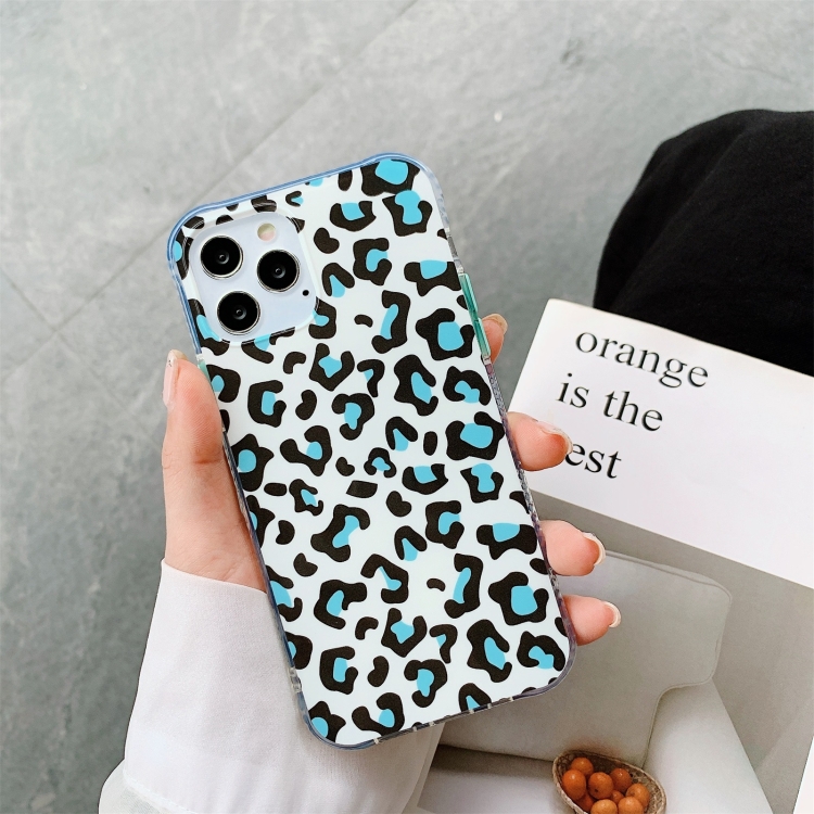 

For iPhone 12 / 12 Pro Leopard Print Shockproof TPU + Acrylic Protective Case with Detachable Buttons(Blue)