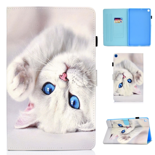 

For Samsung Galaxy Tab A7 (2020) T500 Colored Drawing Pattern Horizontal Flip PU Leather Case with Holder & Card Slots & Anti-skid Strip & Sleep / Wake-up Function(White Cat)