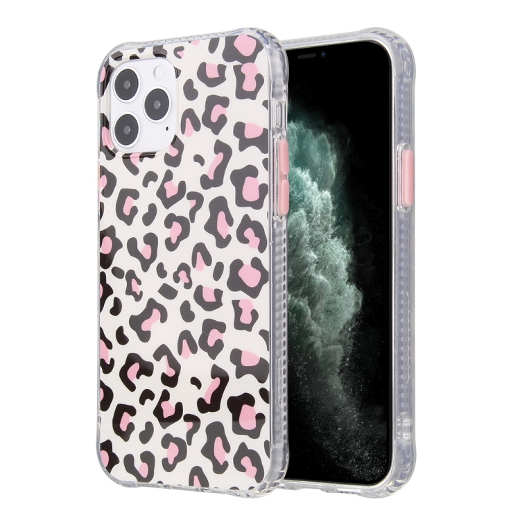 

For iPhone 12 mini Leopard Print Shockproof TPU + Acrylic Protective Case with Detachable Buttons(Pink)