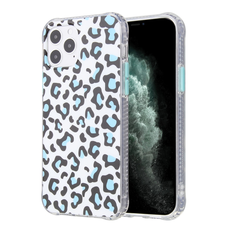 

For iPhone 12 Pro Max Leopard Print Shockproof TPU + Acrylic Protective Case with Detachable Buttons(Blue)