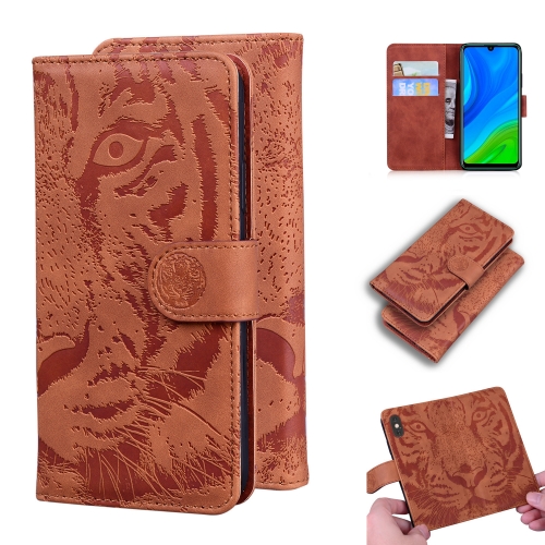 

For Huawei P smart 2020 Tiger Embossing Pattern Horizontal Flip Leather Case with Holder & Card Slots & Wallet(Brown)