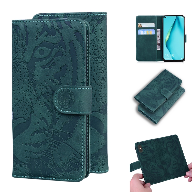 

For Huawei P40 Lite / nova 6 SE Tiger Embossing Pattern Horizontal Flip Leather Case with Holder & Card Slots & Wallet(Green)