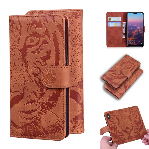 

For Huawei P20 Tiger Embossing Pattern Horizontal Flip Leather Case with Holder & Card Slots & Wallet(Brown)