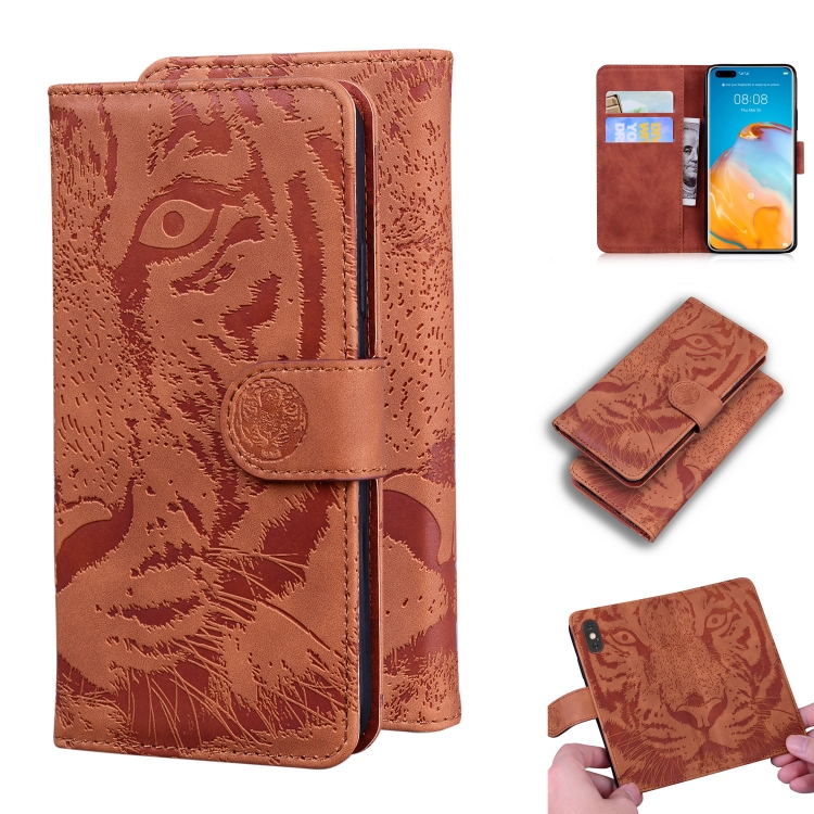 

For Huawei P40 Pro Tiger Embossing Pattern Horizontal Flip Leather Case with Holder & Card Slots & Wallet(Brown)