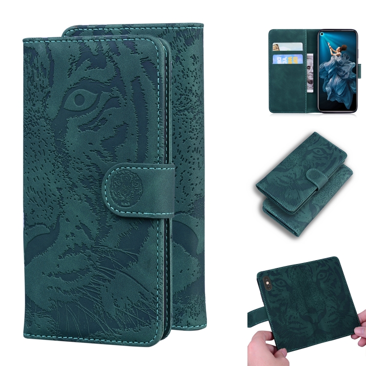 

For Huawei Honor 20 / nova 5T Tiger Embossing Pattern Horizontal Flip Leather Case with Holder & Card Slots & Wallet(Green)