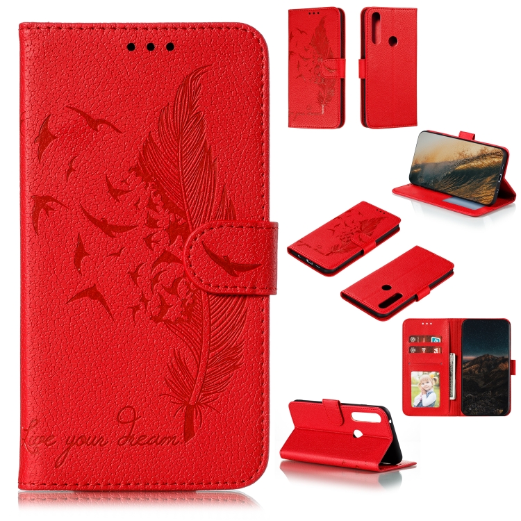 

For Motorola Moto G Power Feather Pattern Litchi Texture Horizontal Flip Leather Case with Wallet & Holder & Card Slots(Red)