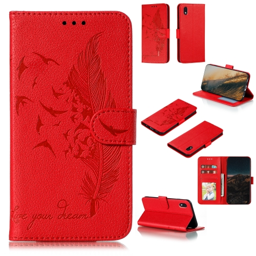 

For Samsung Galaxy A01 Core Feather Pattern Litchi Texture Horizontal Flip Leather Case with Wallet & Holder & Card Slots(Red)