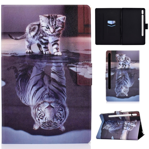 

For Samsung Galaxy Tab S7 11.0 T870 Colored Drawing Pattern Voltage Horizontal Flip Black TPU + PU Leather Case with Holder & Card Slots & Anti-skid Strip & Sleep / Wake-up Function(Cat and Tiger)