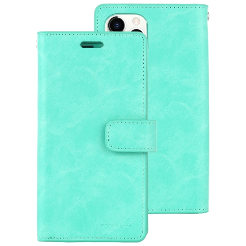 

For iPhone 12 / 12 Pro GOOSPERY MANSOOR Crazy Horse Texture Horizontal Flip Leather Case with Holder & Card Slots & Wallet(Mint Green)