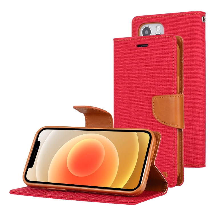 

For iPhone 12 Max / 12 Pro GOOSPERY CANVAS DIARY Cross Texture Horizontal Flip Leather Case with Card Slots & Wallet & Holder(Red)