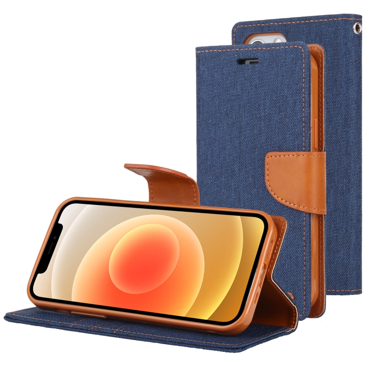 

For iPhone 12 / 12 Pro GOOSPERY CANVAS DIARY Cross Texture Horizontal Flip Leather Case with Card Slots & Wallet & Holder(Navy Blue)