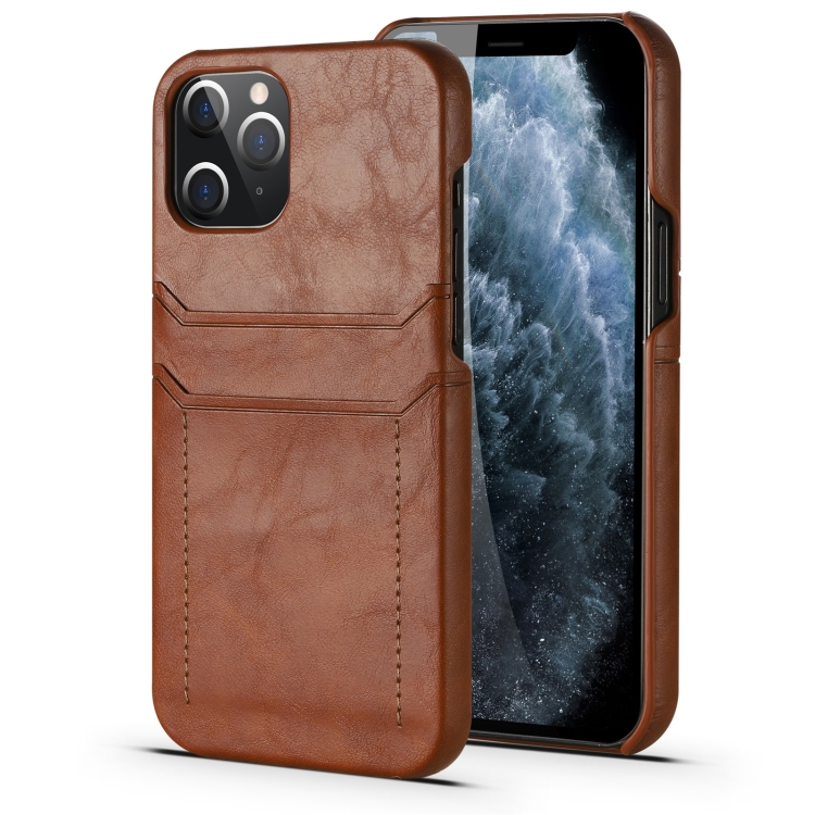 

For iPhone 12 mini Calf Texture PU + PC Protective Case with Card Slots(Brown)