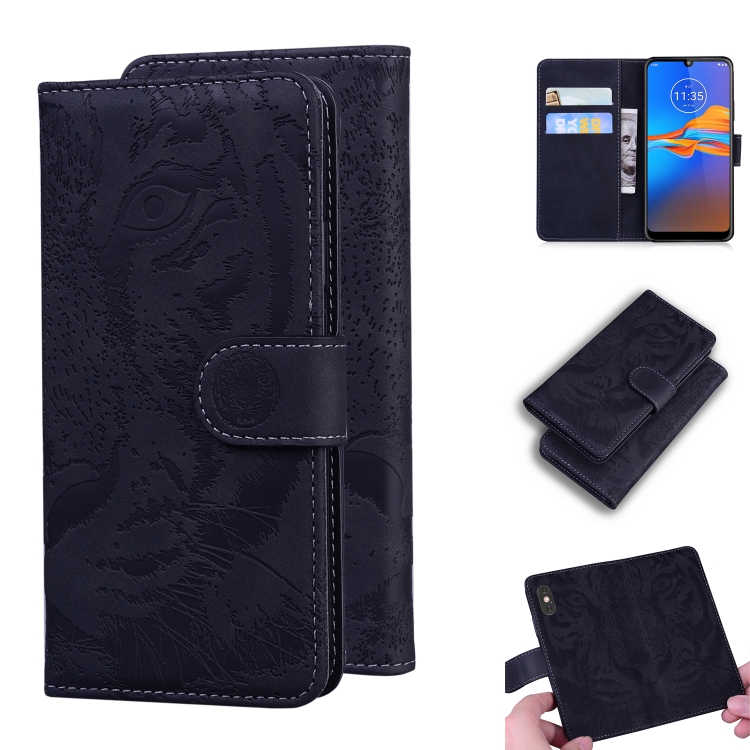 

For Motorola Moto E6 Plus Tiger Embossing Pattern Horizontal Flip Leather Case with Holder & Card Slots & Wallet(Black)