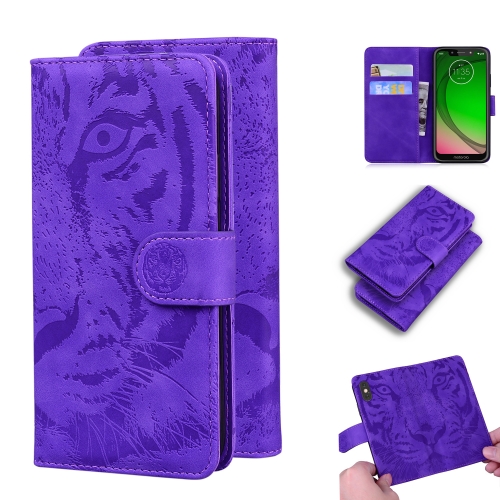 

For Motorola Moto G7 Play (EU Version) Tiger Embossing Pattern Horizontal Flip Leather Case with Holder & Card Slots & Wallet(Purple)