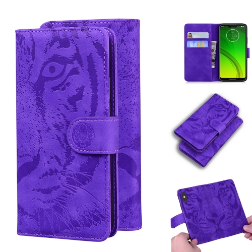 

For Motorola Moto G7 Power (EU Version) Tiger Embossing Pattern Horizontal Flip Leather Case with Holder & Card Slots & Wallet(Purple)