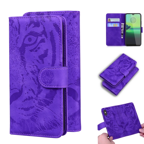 

For Motorola Moto G8 Play / One Macro Tiger Embossing Pattern Horizontal Flip Leather Case with Holder & Card Slots & Wallet(Purple)
