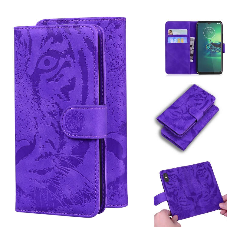 

For Motorola Moto G8 Plus Tiger Embossing Pattern Horizontal Flip Leather Case with Holder & Card Slots & Wallet(Purple)