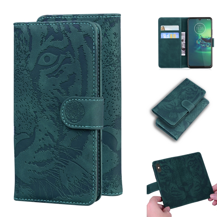 

For Motorola Moto G8 Power Lite Tiger Embossing Pattern Horizontal Flip Leather Case with Holder & Card Slots & Wallet(Green)