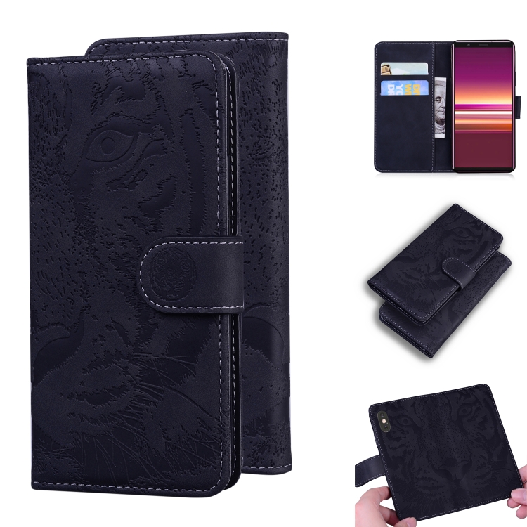 

For Sony Xperia 5 Tiger Embossing Pattern Horizontal Flip Leather Case with Holder & Card Slots & Wallet(Black)