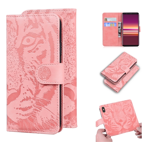 

For Sony Xperia 5 Tiger Embossing Pattern Horizontal Flip Leather Case with Holder & Card Slots & Wallet(Pink)