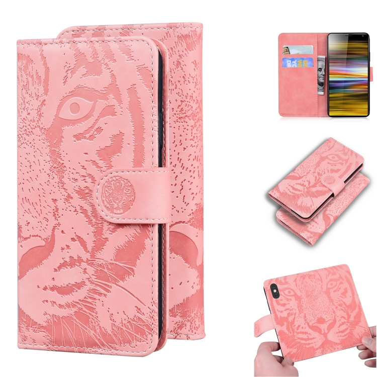

For Sony Xperia 10 Plus Tiger Embossing Pattern Horizontal Flip Leather Case with Holder & Card Slots & Wallet(Pink)