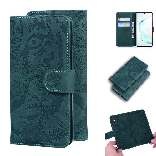 

For Samsung Galaxy Note 10 Tiger Embossing Pattern Horizontal Flip Leather Case with Holder & Card Slots & Wallet(Green)