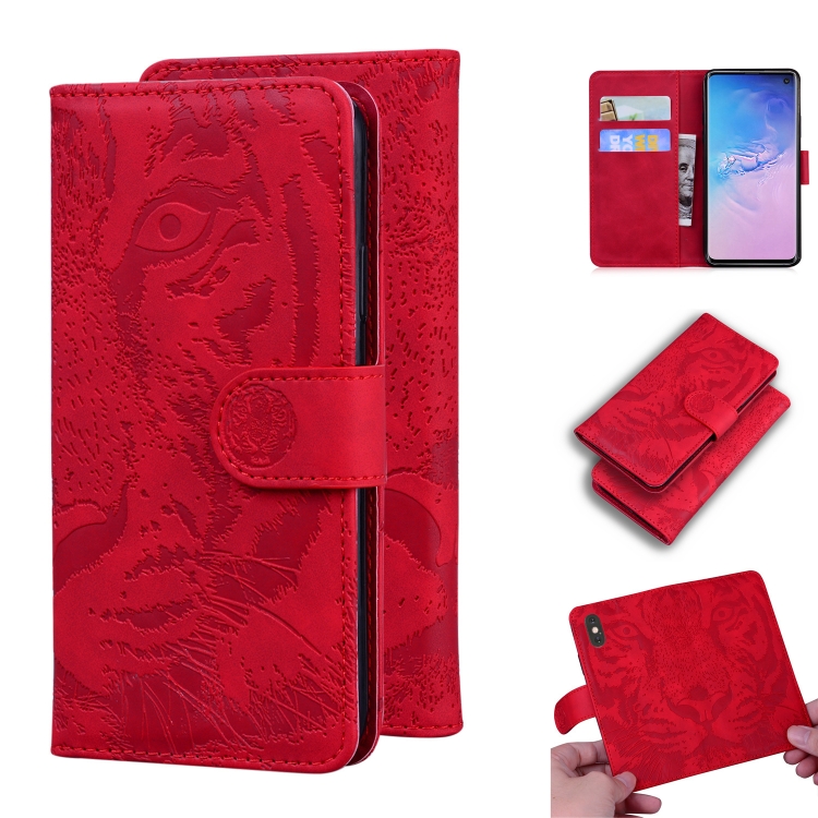 

For Samsung Galaxy S10 Tiger Embossing Pattern Horizontal Flip Leather Case with Holder & Card Slots & Wallet(Red)