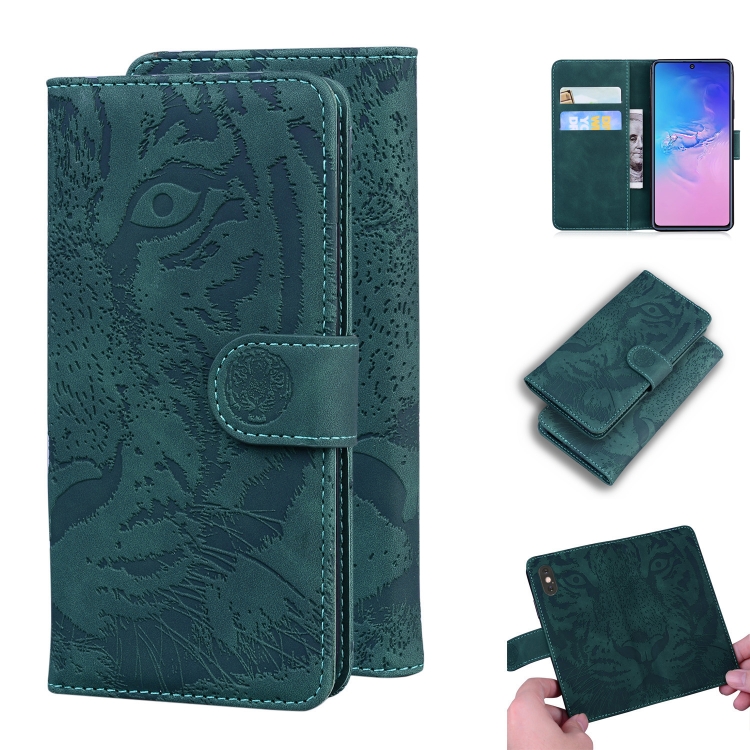 

For Samsung Galaxy S10 Lite / A91 Tiger Embossing Pattern Horizontal Flip Leather Case with Holder & Card Slots & Wallet(Green)