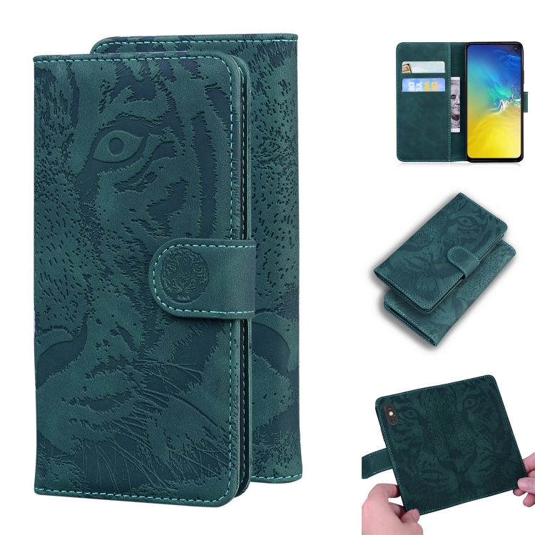 

For Samsung Galaxy S10e Tiger Embossing Pattern Horizontal Flip Leather Case with Holder & Card Slots & Wallet(Green)