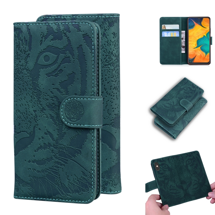 

For Samsung Galaxy A20 / A30 Tiger Embossing Pattern Horizontal Flip Leather Case with Holder & Card Slots & Wallet(Green)