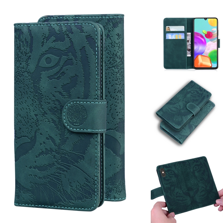

For Samsung Galaxy A41 Tiger Embossing Pattern Horizontal Flip Leather Case with Holder & Card Slots & Wallet(Green)