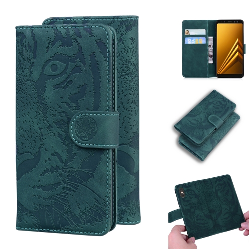 

For Samsung Galaxy A8 (2018) Tiger Embossing Pattern Horizontal Flip Leather Case with Holder & Card Slots & Wallet(Green)