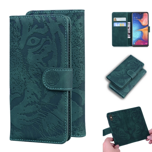

For Samsung Galaxy A10e / A20e Tiger Embossing Pattern Horizontal Flip Leather Case with Holder & Card Slots & Wallet(Green)