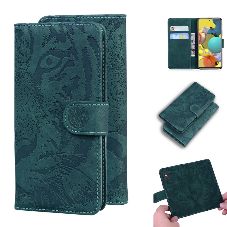 

For Samsung Galaxy A71 5G Tiger Embossing Pattern Horizontal Flip Leather Case with Holder & Card Slots & Wallet(Green)