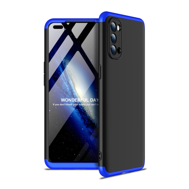 

For OPPO Reno4 GKK Three Stage Splicing Full Coverage PC Protective Case(Black Blue)