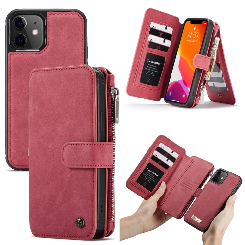 

For iPhone 12 mini CaseMe-007 Crazy Horse Texture Detachable Horizontal Flip PU Leather Case, with Card Slot & Holder & Zipper Wallet & Photo Frame(Red)