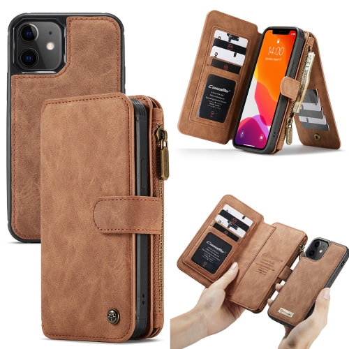 For iPhone 12 mini CaseMe-007 Crazy Horse Texture Detachable Horizontal Flip PU Leather Case, with Card Slot & Holder & Zipper Wallet & Photo Frame(Brown)