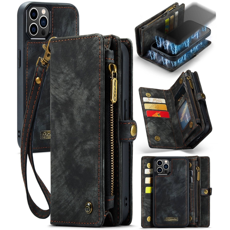 

For iPhone 12 Pro Max CaseMe-008 Detachable Multifunctional Horizontal Flip Leather Case with Card Slot & Holder & Zipper Wallet & Photo Frame(Black)