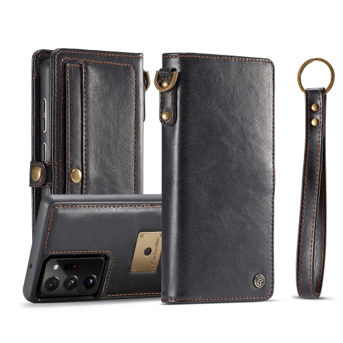 

For Samsung Galaxy Note20 Ultra CaseMe Separable Crazy Horse Texture Magnetic Flip Leather Wallet Case with Zipper & Card Slot & Photo Frame & Lanyard(Black)