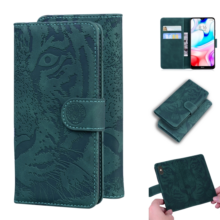

For Xiaomi Redmi 8 Tiger Embossing Pattern Horizontal Flip Leather Case with Holder & Card Slots & Wallet(Green)