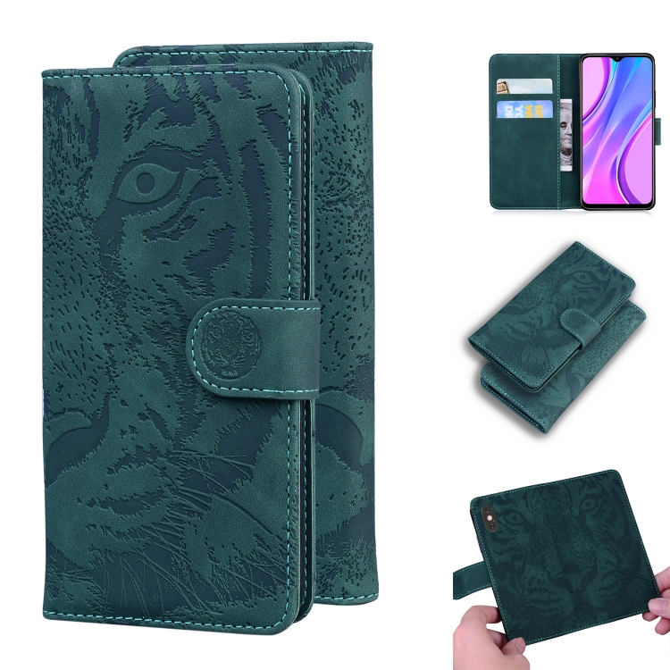 

For Xiaomi Redmi 9 Tiger Embossing Pattern Horizontal Flip Leather Case with Holder & Card Slots & Wallet(Green)