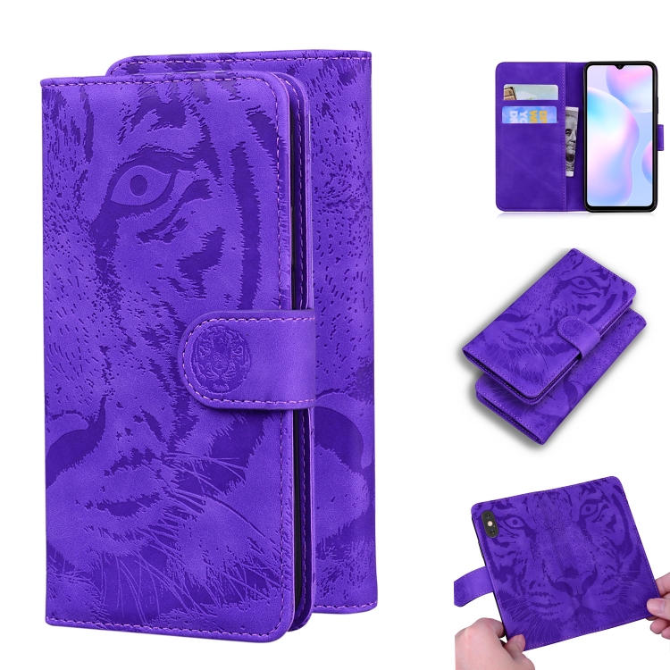 

For Xiaomi Redmi 9A Tiger Embossing Pattern Horizontal Flip Leather Case with Holder & Card Slots & Wallet(Purple)