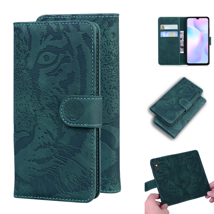 

For Xiaomi Redmi 9A Tiger Embossing Pattern Horizontal Flip Leather Case with Holder & Card Slots & Wallet(Green)