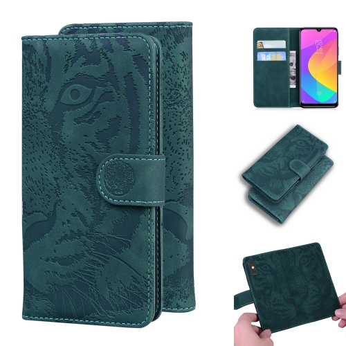 

For Xiaomi Mi A3 / CC9e Tiger Embossing Pattern Horizontal Flip Leather Case with Holder & Card Slots & Wallet(Green)