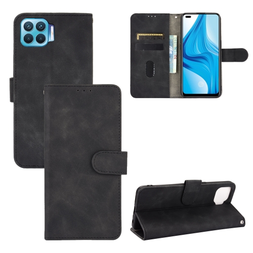 

For OPPO F17 Pro / A93 / Reno4 Lite Solid Color Skin Feel Magnetic Buckle Horizontal Flip Calf Texture PU Leather Case with Holder & Card Slots & Wallet(Black)