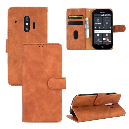 

For Fujitsu F-42A / F-01L Solid Color Skin Feel Magnetic Buckle Horizontal Flip Calf Texture PU Leather Case with Holder & Card Slots & Wallet(Brown)